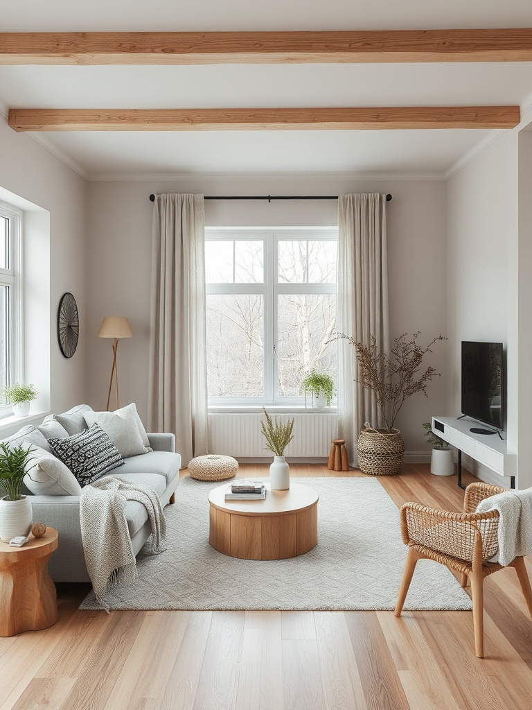 Scandinavian living room with natural decor