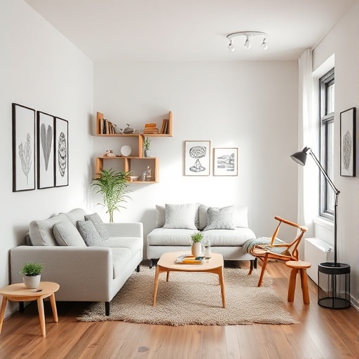 stylish room with multifunctional Scandinavian furniture