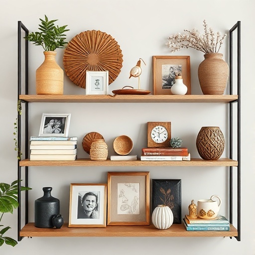 shelf with meaningful accessories and personal artifacts