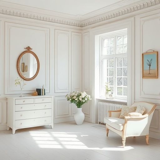 room with Swedish color palette of whites and pastels
