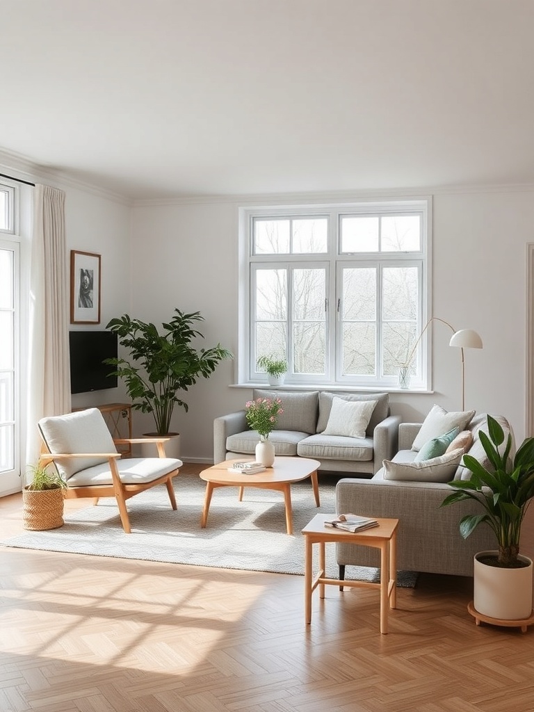 serene Swedish living room with minimalistic decor