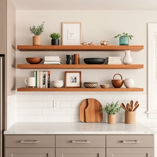 floating shelves in a kitchen