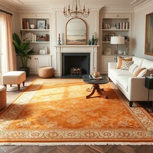 elegant Hermes rug in living room