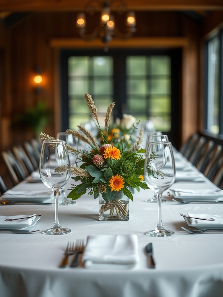 dining table with natural centerpiece