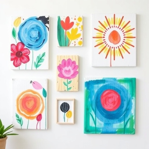 colorful DIY wall art on a wall