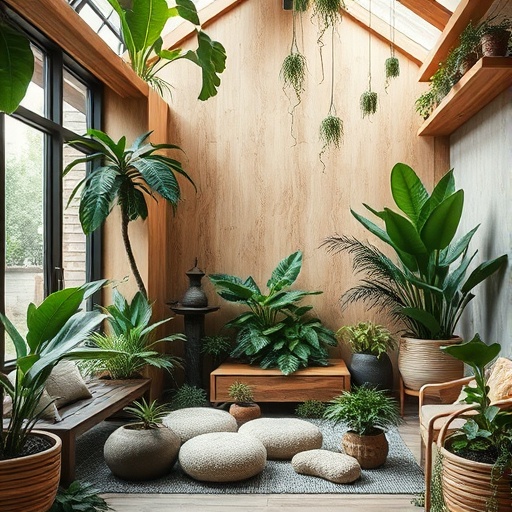 tranquil indoor garden with plants