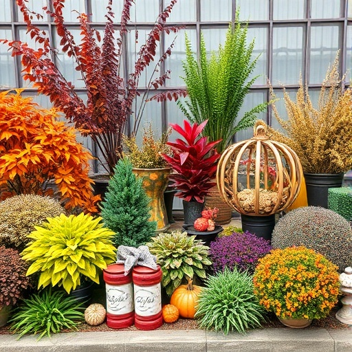 seasonal plant display with autumn decor