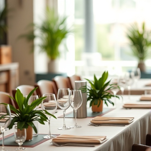 dining table with plant centerpieces
