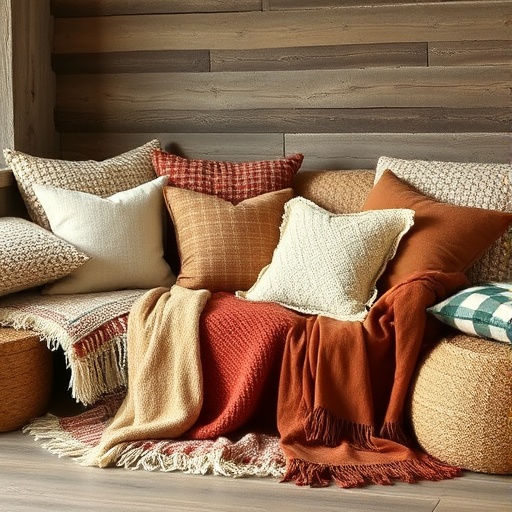 layered textiles in rustic decor