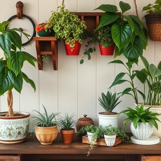 indoor plants in rustic decor