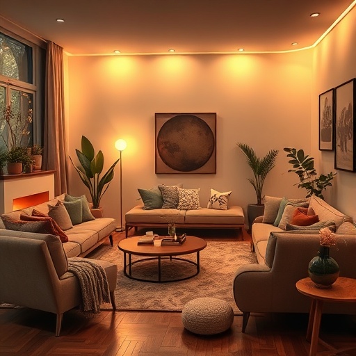 cozy living space with warm lighting