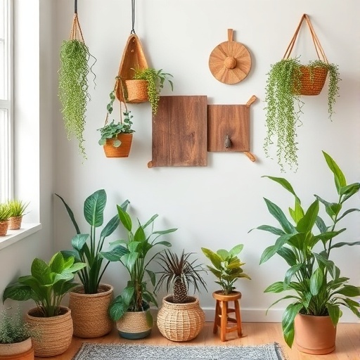 indoor plants and wooden decor