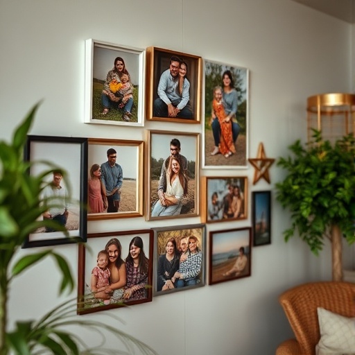 wall with family photos and mementos