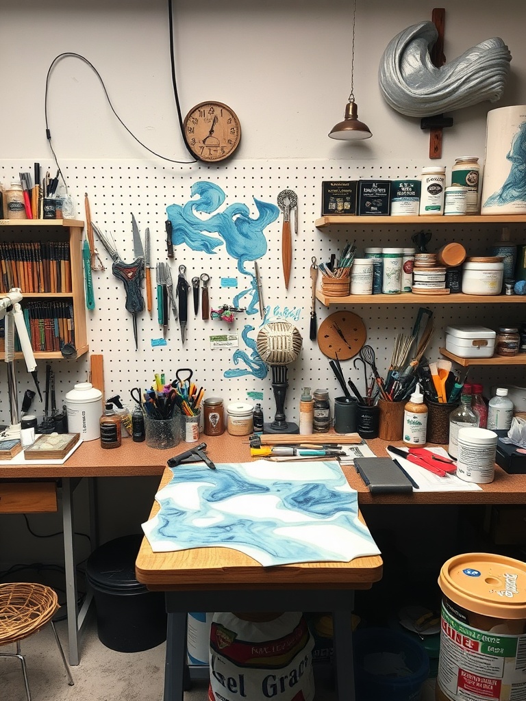 organized resin crafting workspace