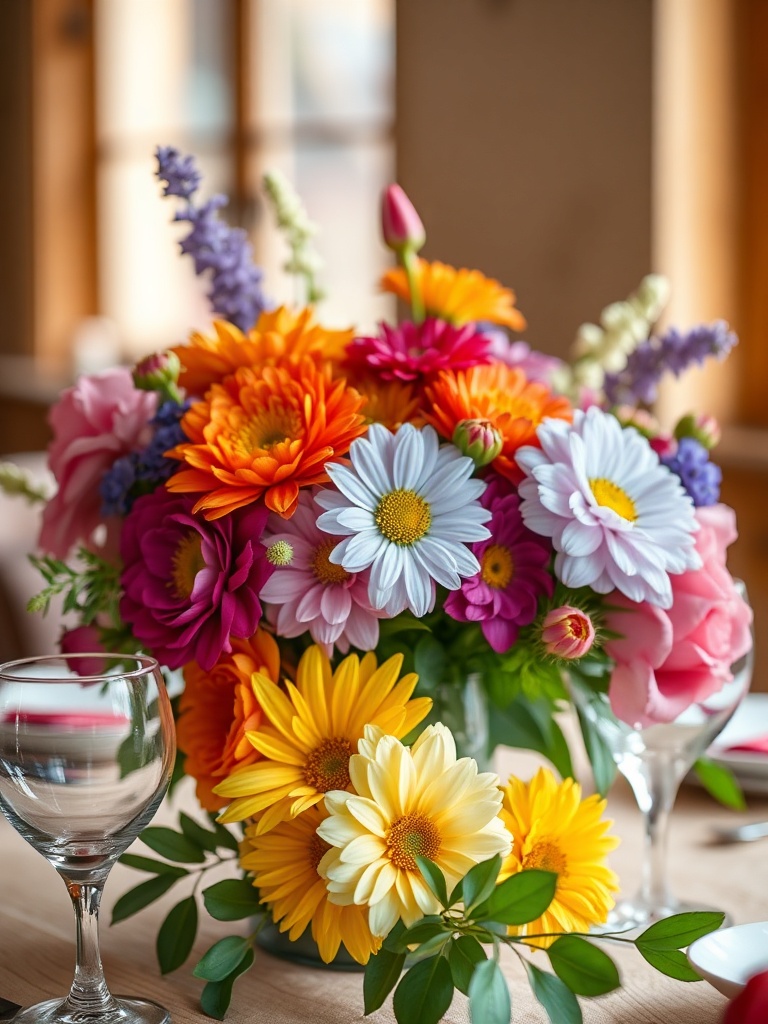 colorful floral centerpiece for brunch