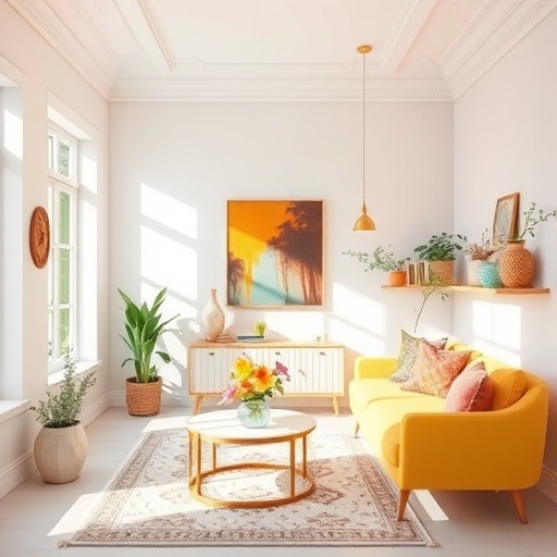 bright room with light colors and decor