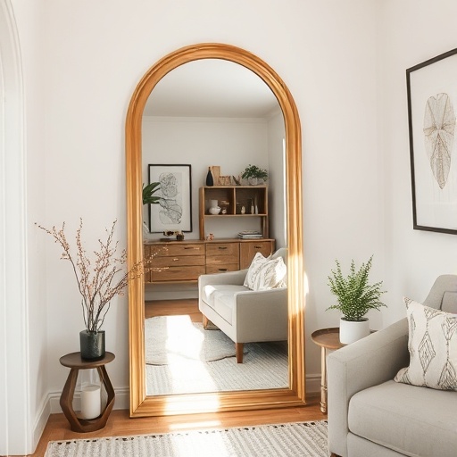 mirror reflecting light in a small living room