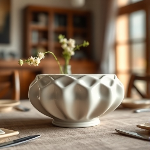 Ceramic centerpiece on dining table