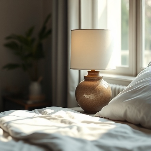 Ceramic lamp on bedside table