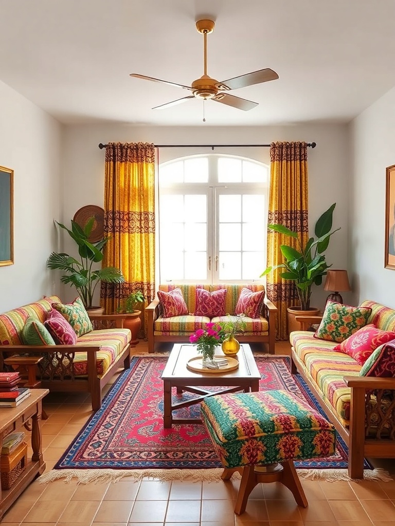cozy Indian living room with textiles