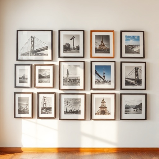 collection of framed prints on wall