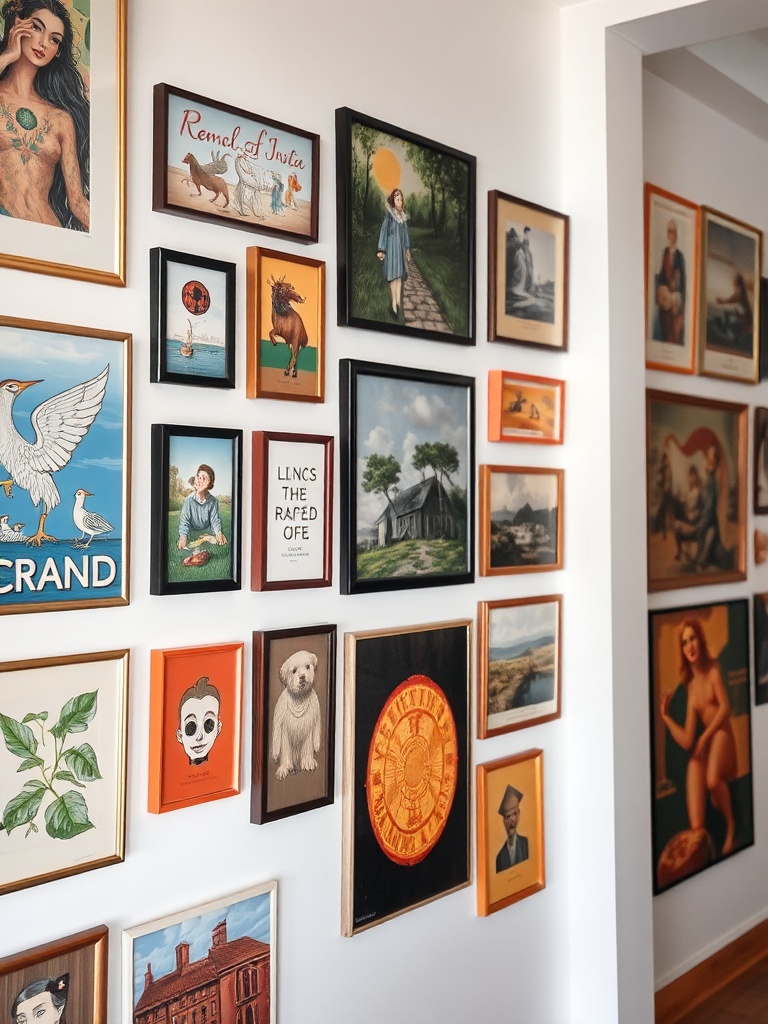 gallery wall with diverse artworks