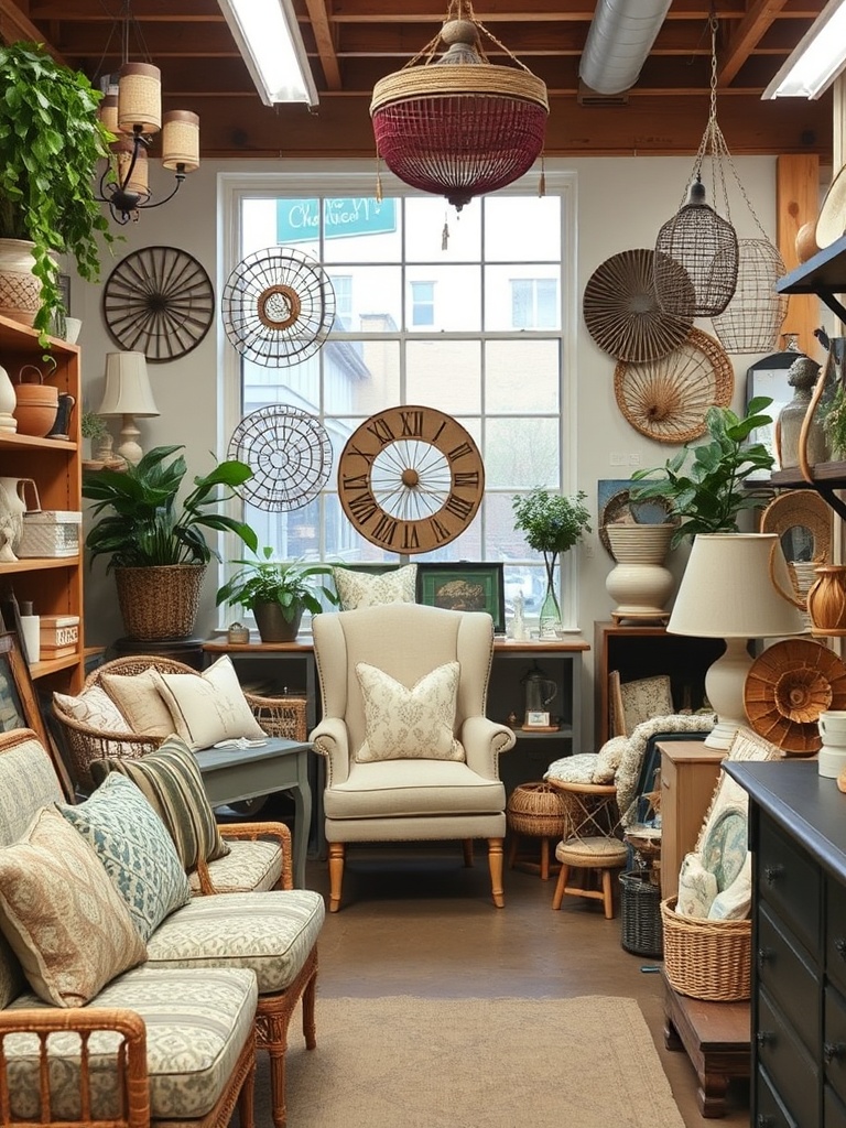 interior of a thrift store with various decor items