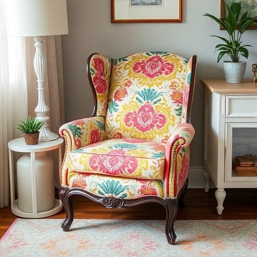 colorful reupholstered chair enhancing decor
