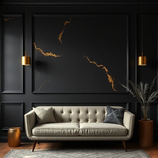 feature wall with black and gold accents
