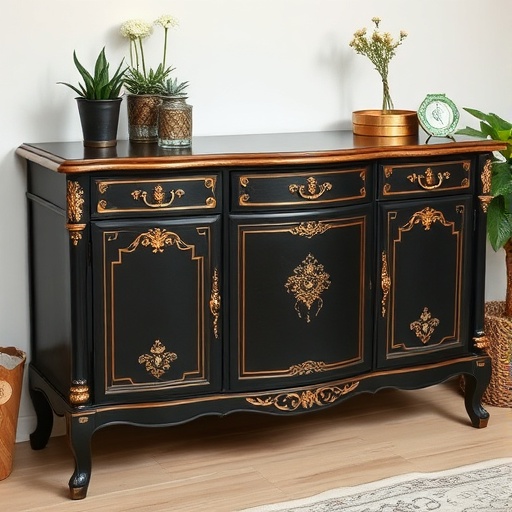 upcycled furniture with black and gold