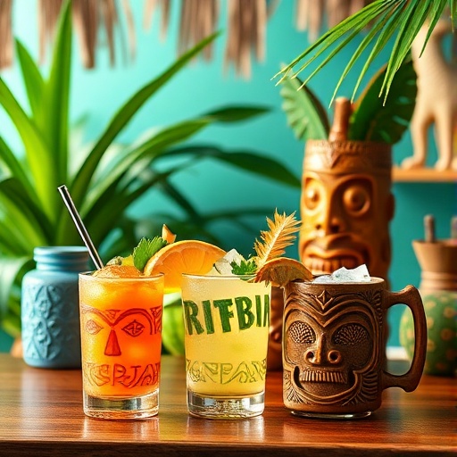 home tiki bar with tropical decorations