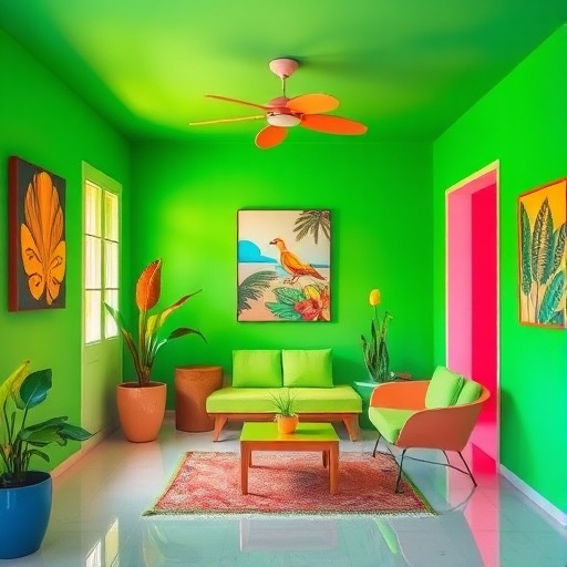 vibrant room with tropical color palette