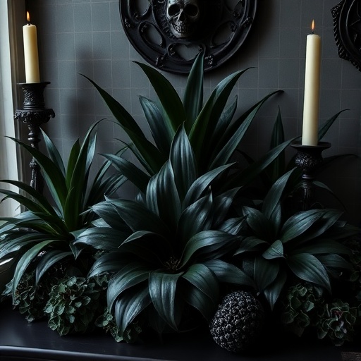 Dark foliage plants in Gothic decor