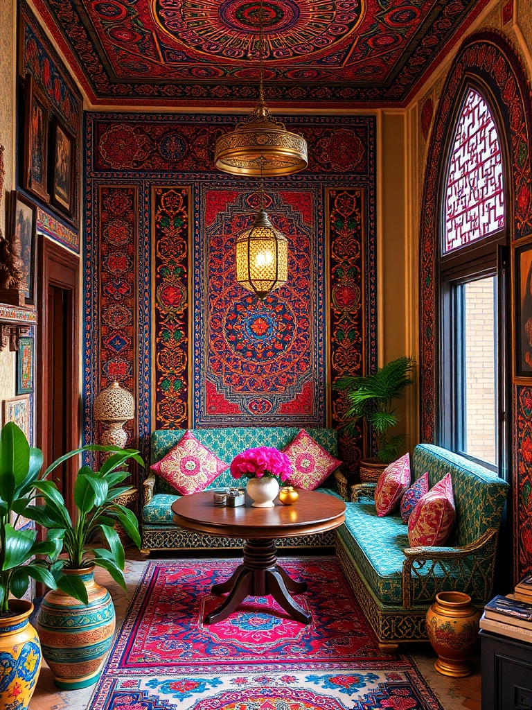 colorful Turkish home decor with textiles and ceramics