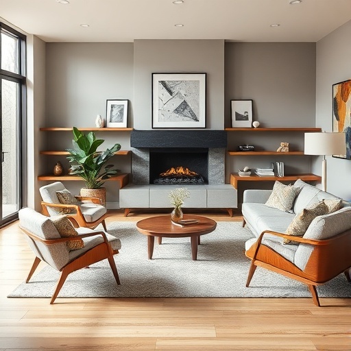 living room with mid-century modern furniture