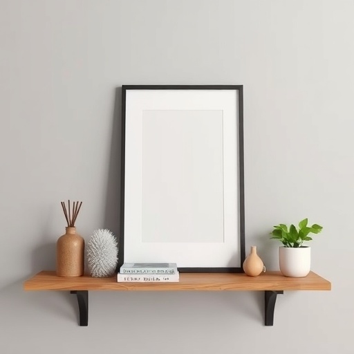 shelf displaying art and serving as storage