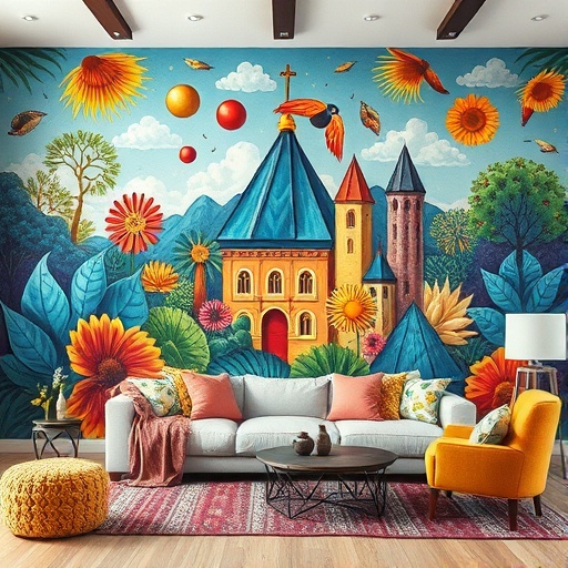 large mural adding color to a living space