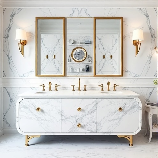 marble bathroom vanity with fixtures