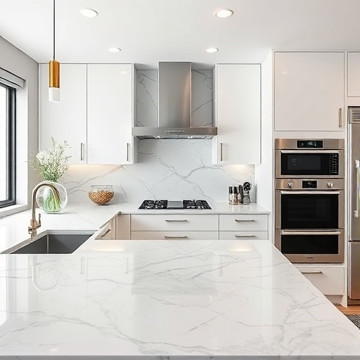 marble kitchen countertop with appliances