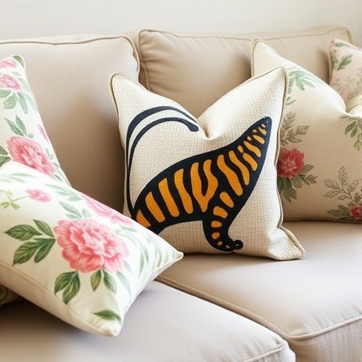 cute throw pillows on a sofa
