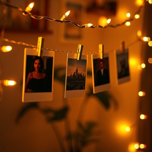 photo display with string lights