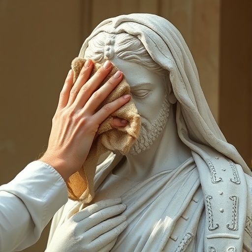 cleaning a sculpture