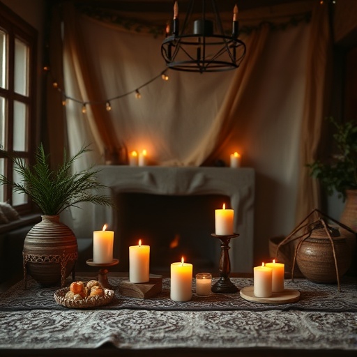 cozy atmosphere with candles and soft lighting