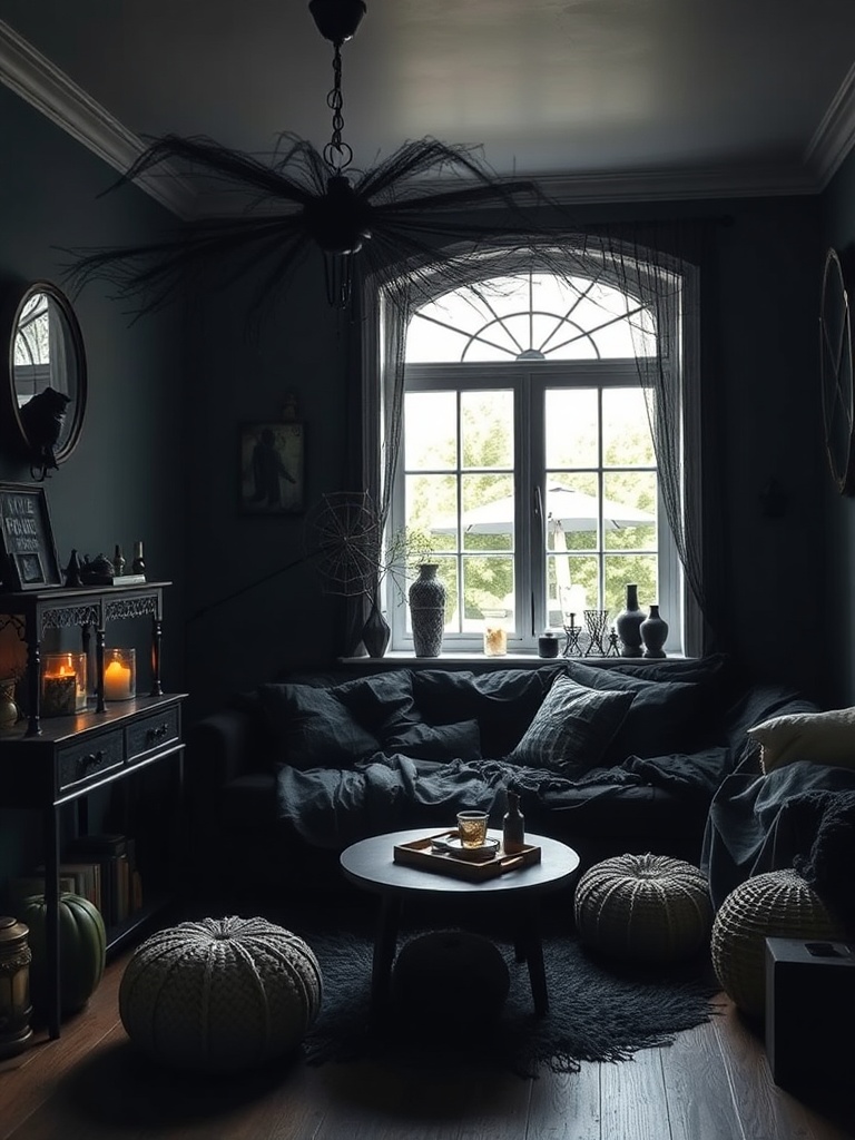 cozy witch-themed room with dark colors