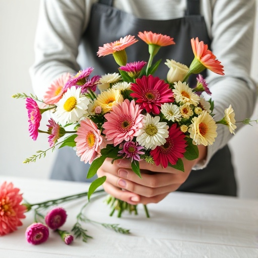 person making floral arrangement