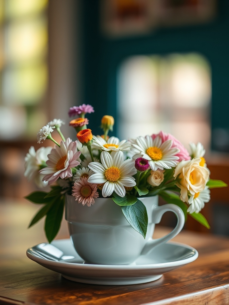 floral centerpiece on coffee table