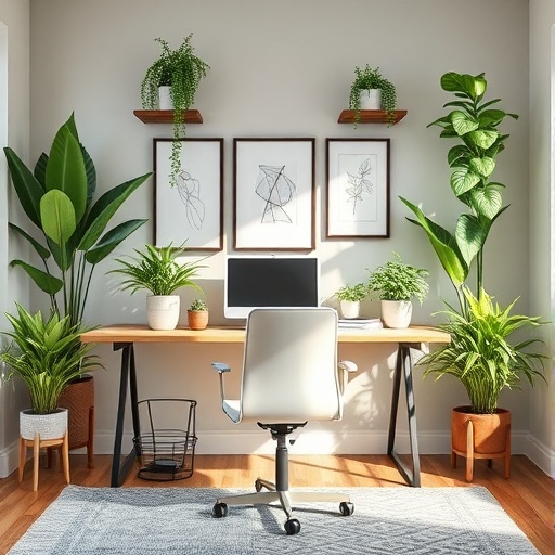 indoor plants in home office