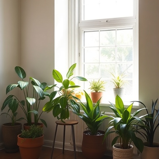 sunlit room with houseplants