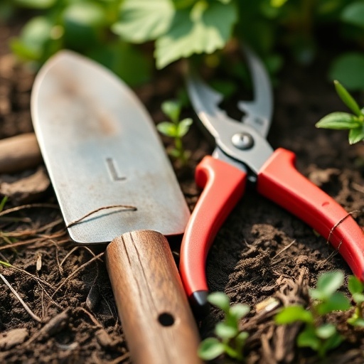 gardening tools including trowel and pruning shears