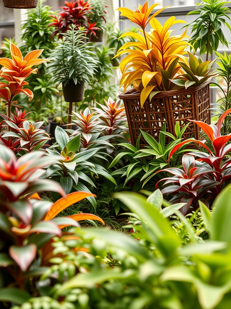 colorful indoor garden with houseplants